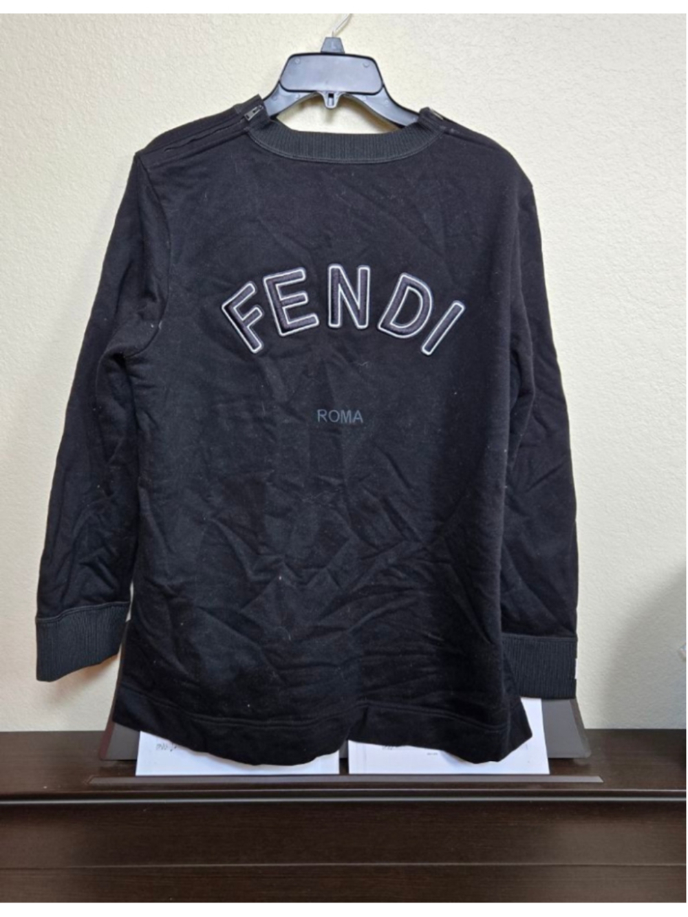 Fendi Roma Embroidered Logo Black Cotton Sweatshirt Piercing Zip Accent IT46